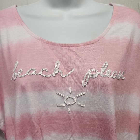 Lane Bryant Top 18 / 20 Beach Please Pink White Short Sleeve Striped Plus B773 - Picture 2 of 5
